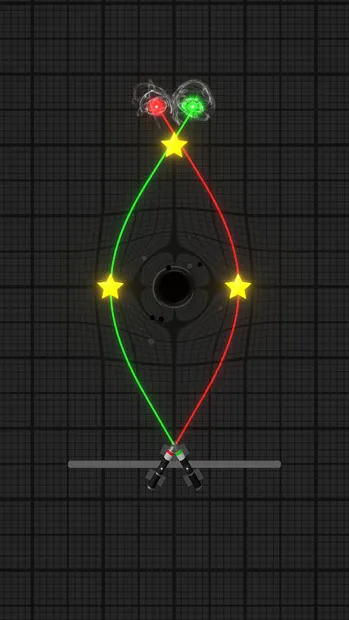 Light Ignite level where the beam curves around a black hole toward a target