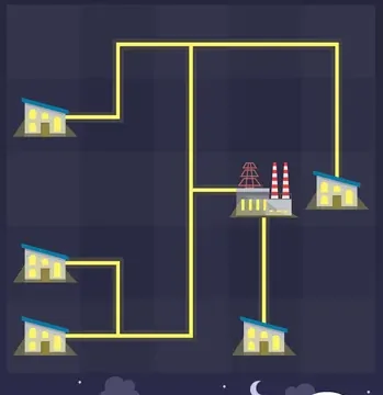 Powerline puzzle in progress with part of the network already lit